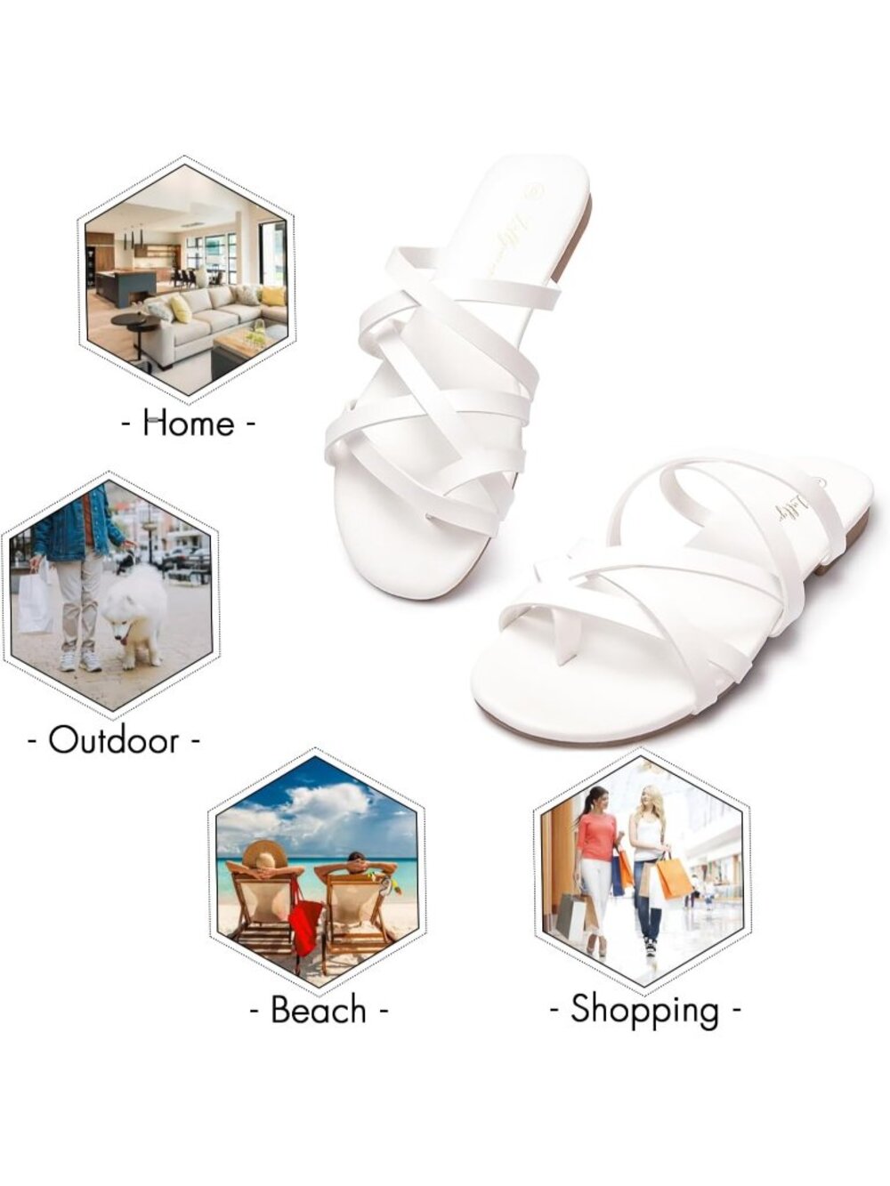 Women's White Summer Comfortable Casual Elastic Strap Open Toe Flats Sandals - Picture 6 of 6